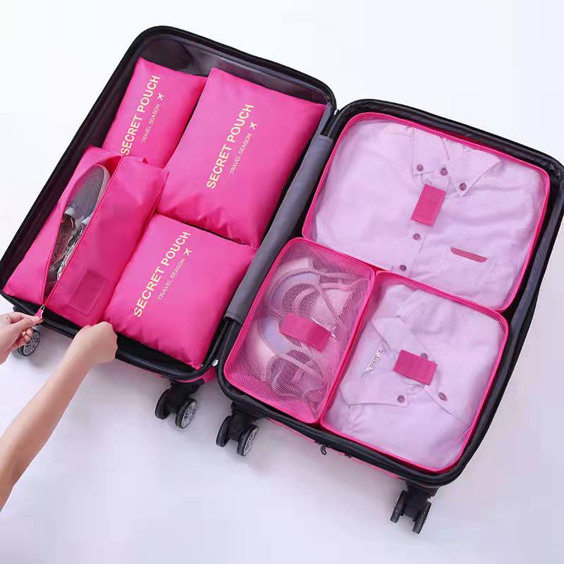 Combo 6 Túi Đựng Đồ Du Lịch Đa Năng Thiết Kế 1 Mặt Vải 1 Mặt Lưới Tiện Dụng