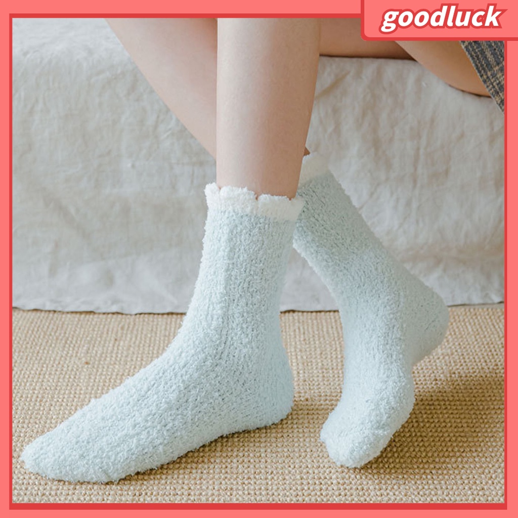 1 Đôi Tất Dài Bằng Vải Bông San Hô Dày Giữ Ấm Mùa Đông