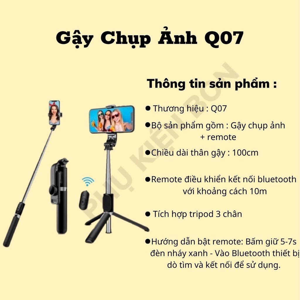 Gậy Chụp Ảnh Tự Sướng 3 Chân Đa Năng Q07,Q07s Có Đèn Kèm Remote Bluetooth Siêu Tiện Lợi Xoay 360 độ Tích hợp ngang - dọc