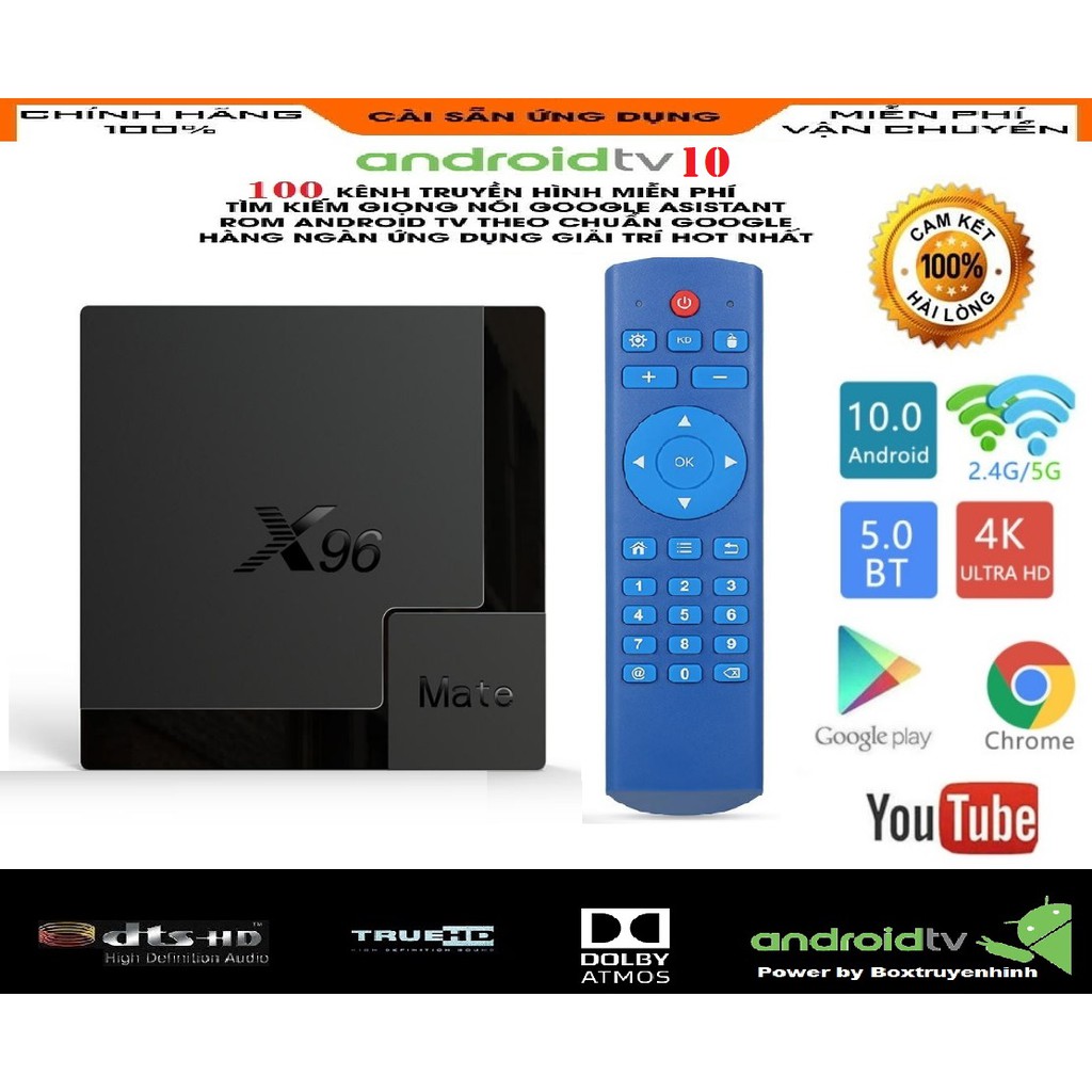 Android Box X96 Mate, Android TV 10, Allwinner H616, Ram 4GB, Rom 32GB, Wifi 2.4Ghz/5Ghz, Bluetooth 5.0, Lan 100Mb