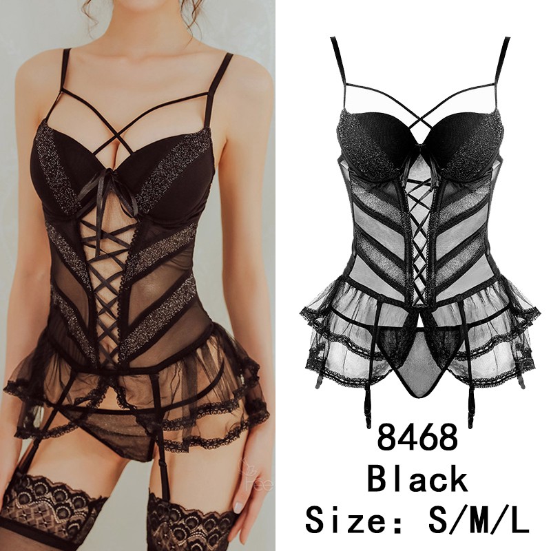 đồ ngủ sexy Woman Night Passion Erotic Gather Corset Uniform Lingerie Set with Thong