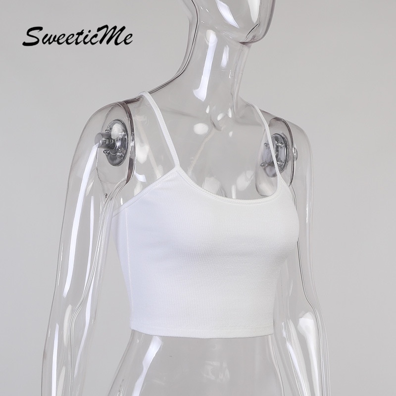 Sweeticme áo hai dây chéo lưng gợi cảm cho nữ 2021