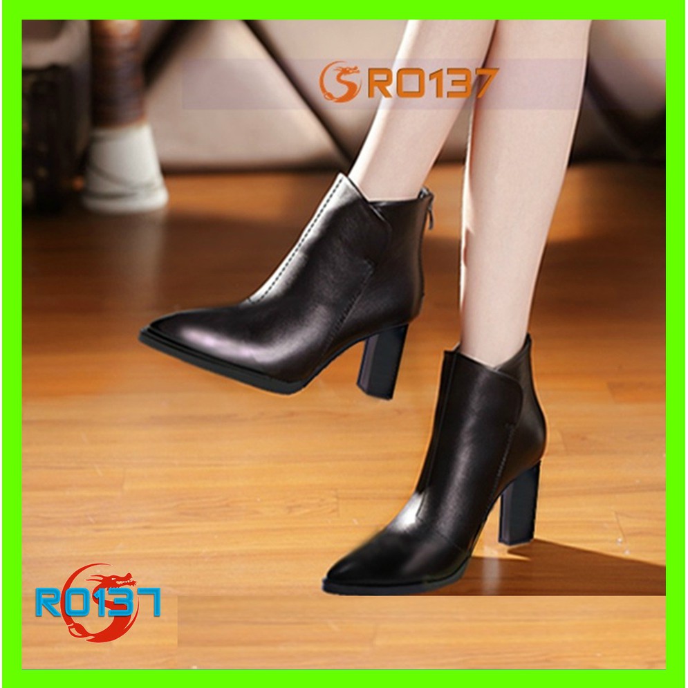 Giày bốt boot nữ cổ thấp 7cm màu đen đẹp hàng hiệu Rosata RO137