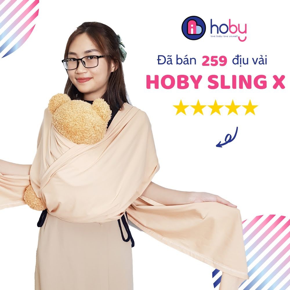 Địu vải Sling cho bé Hoby X - Địu vải cotton 100% dành cho trẻ sơ sinh - Thoáng khí, an toàn cho da bé [Hoby.vn]