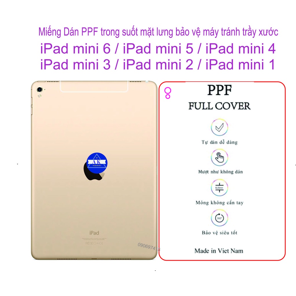 Miếng dán PPF mặt lưng iPad mini 6 / ipad mini 5 / ipad mini 4 / ipad mini 3 / ipad mini 2 / ipad mi