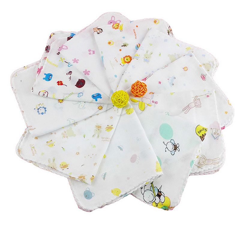 Set 10 Khăn Lau Mặt Bằng Cotton Hình Vuông Dành Cho Em Bé