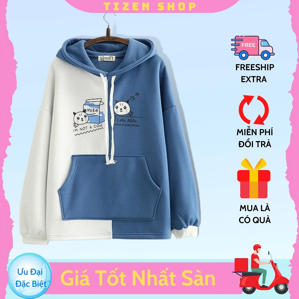 Áo  Khoác Nỉ Hoodie Hình Mèo Phối 2 Màu-Thời Trang -TIZENSHOP