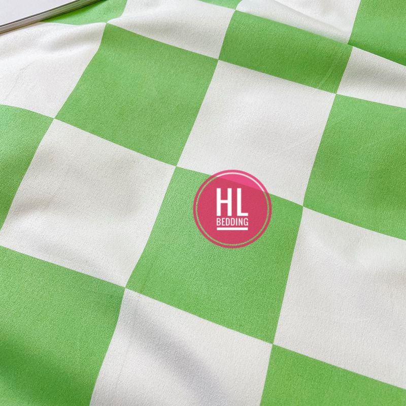 Bộ chăn ga Cotton Poly HL bedding chăn ga Hàn Quốc Bàn cờ vua caro ô vuông xanh lá trắng đủ size miễn phí bo chun