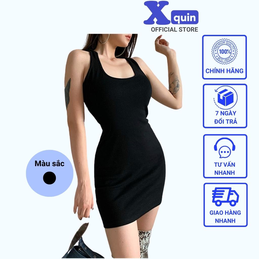 Đầm ôm body hở lưng Xquin Đầm 2 dây đan chéo siêu hack dáng chất cotton mềm mịn