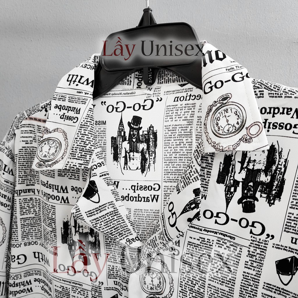 [ẢNH THẬT] Sơ Mi Tờ Báo form Unisex - Đen | BigBuy360 - bigbuy360.vn