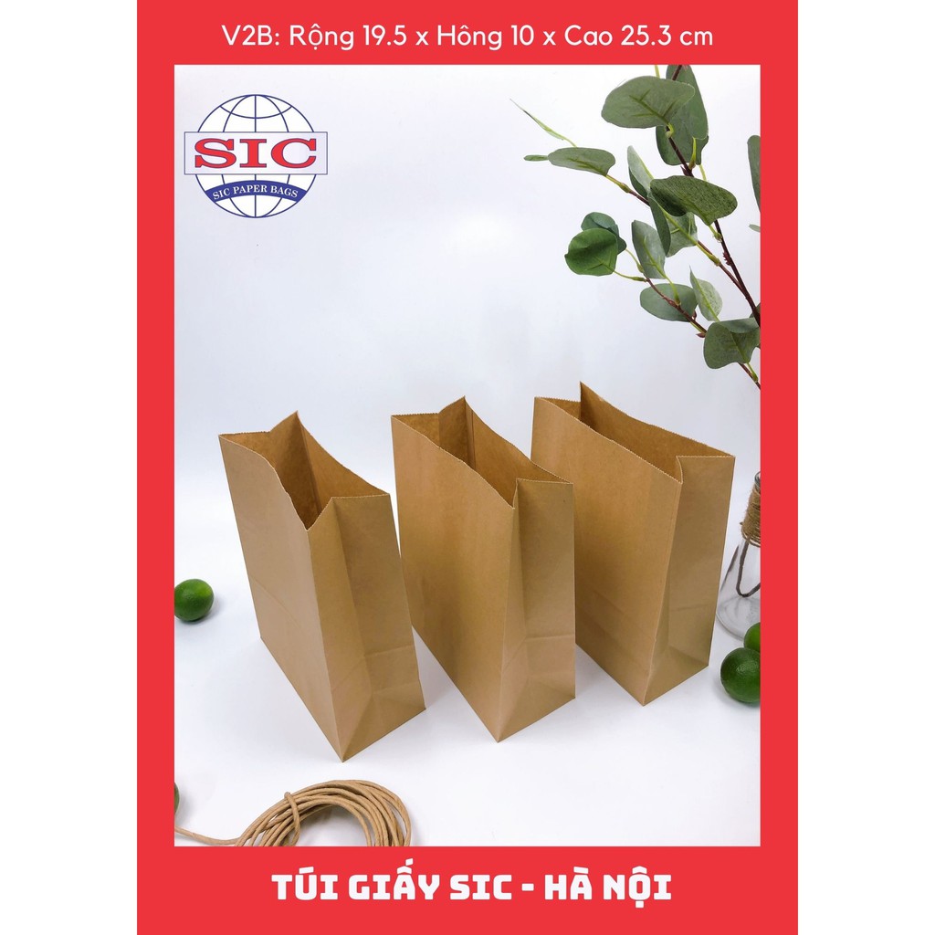 [SET 100 CHIẾC] TÚI GIẤY KRAFT V2B: 19.5x10x25.3 KHÔNG QUAI ( ẢNH THẬT)
