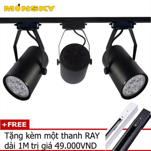 Combo 3 đèn rọi ray MONSKY kèm 1 ray 1 mét vỏ đen dùng cho trưng bày sản phẩm, chiếu rọi tranh