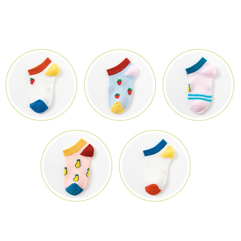Set 5 Đôi Vớ Hình Trái Cây Cho Bé- Tất Lưới Thoáng Mát