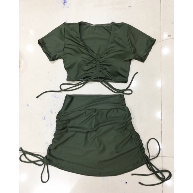Bikini biển 2 mảnh ❤️ Siêu hót ❤️ Đồ bơi tay ngắn phối quần đùi váy nhún m