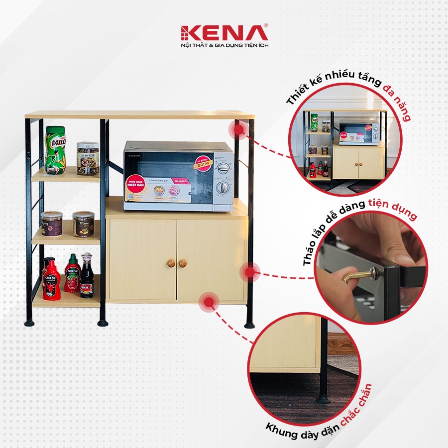 Kệ để lò vi sóng kèm tủ Kena KN 1883 chất liệu gỗ MDF phủ melamine kết hợp khung sắt sơn tĩnh điện chống gỉ