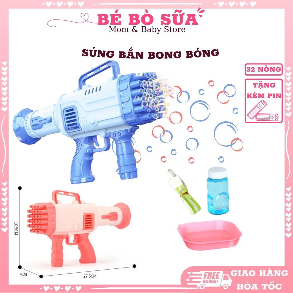 Súng đồ chơi bắn bong bóng xà phòng 32 nòng, thổi bong bóng nhiều màu an toàn cho bé (Tằng pin - Giao màu ngẫu nhiên)