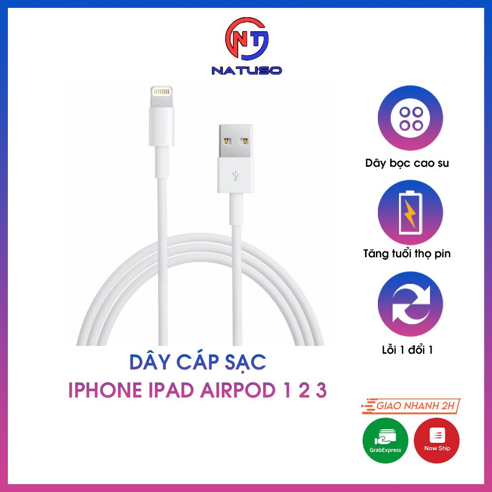 Dây cáp sạc iphone ipad airpod 1 2 3 tai nghe bluetooth i12 5V-1A bảo vệ thiết bị - ổn định dòng điện.