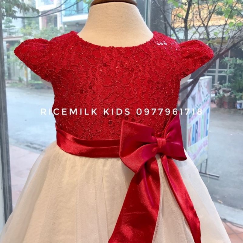 Váy Đầm party công chúa nơ đỏ xuất dư xịn cho bé gái