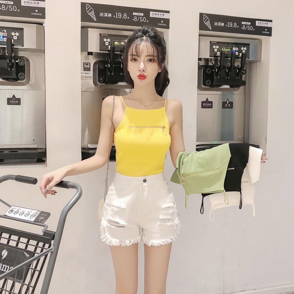 Áo hai dây ZHELIHANGFEI sát nách phối khóa kéo phong cách quyến rũ cho nữ