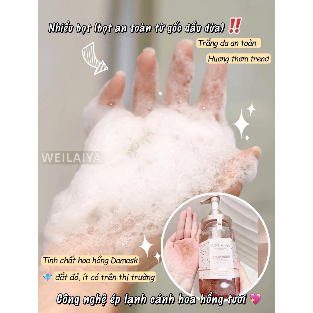 Sữa Tắm Trắng Da Cánh Hoa Hồng Damask Weilaiya Chính Hãng Hương Nước Hoa Sang Trọng Quyến Rũ Mềm Da STHH