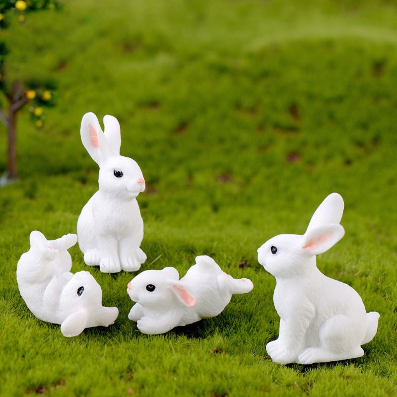 Set 4 Mô Hình Thỏ Trắng Mini Trang Trí Sân Vườn