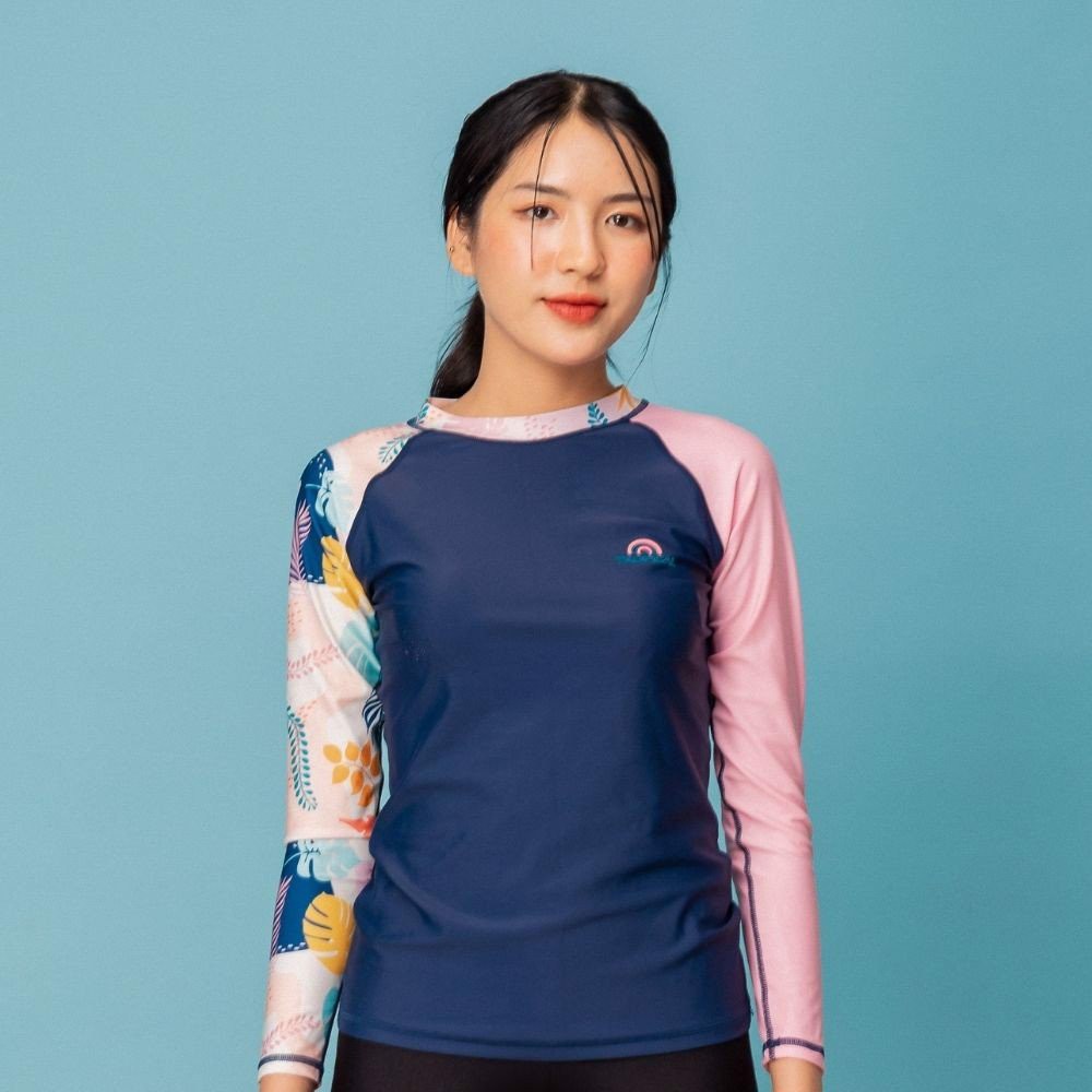 Áo Bơi Nữ Tay Dài - Pink Navy Tropical | WebRaoVat - webraovat.net.vn