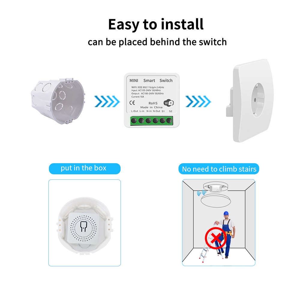 Công tắc điều khiển từ xa thông minh chiều với bảng mạch tự động kết nối wifi cho Alexa Google Home Tuya 16A