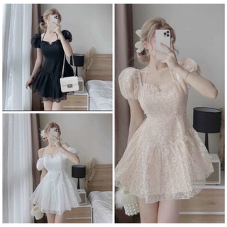 Đầm ren hoa tay phồng dáng xoè mẫu hot siêu xinh