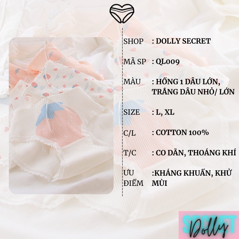 Quần lót nữ len tăm sợi tre chất liệu cotton cao cấp nâng mông hình trái dâu dễ thương đáng yêu DOLLY SECRET QL009