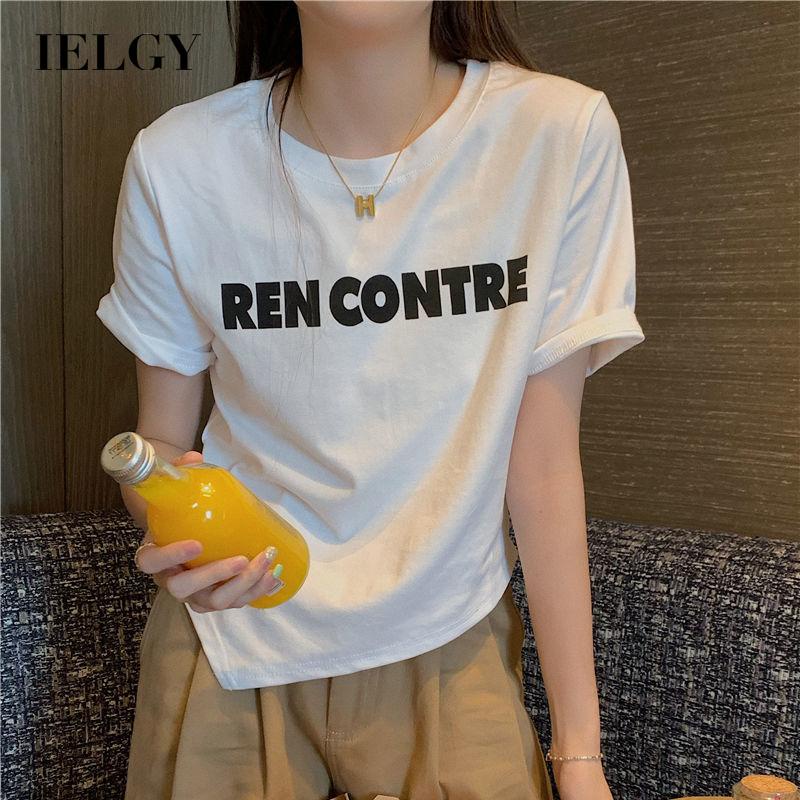 Áo thun IELGY tay ngắn dáng rộng in chữ thời trang năng động cho nữ