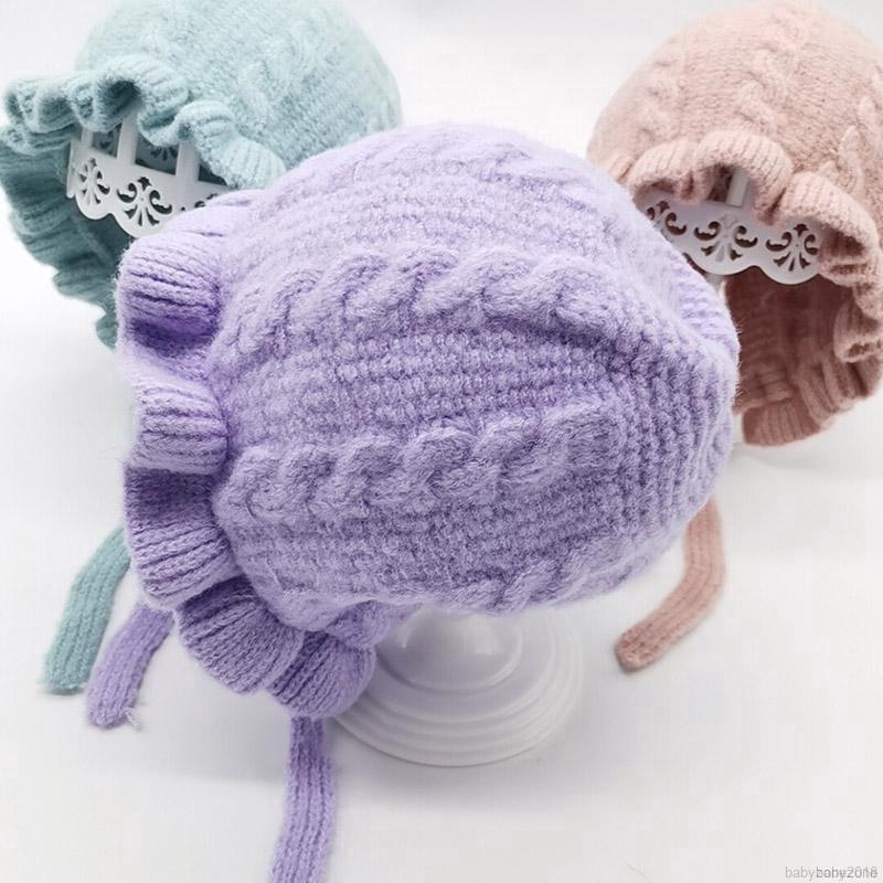 Newborn Baby Girls Solid Print Hats With Ruffle Design