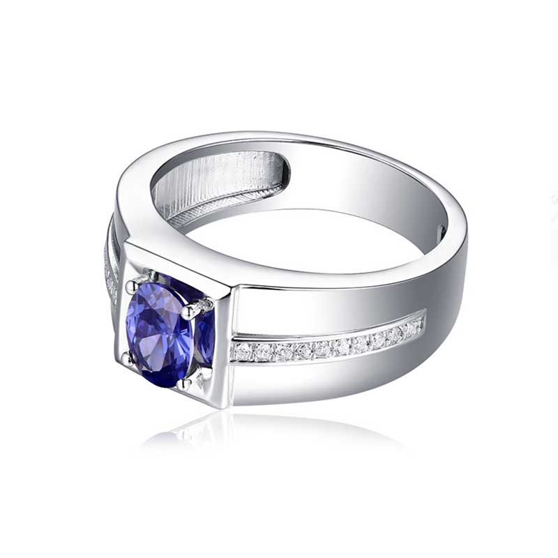 Nhẫn Titan Đính Đá Sapphire Màu Bạc Thời Trang Cho Nam Và Nữ