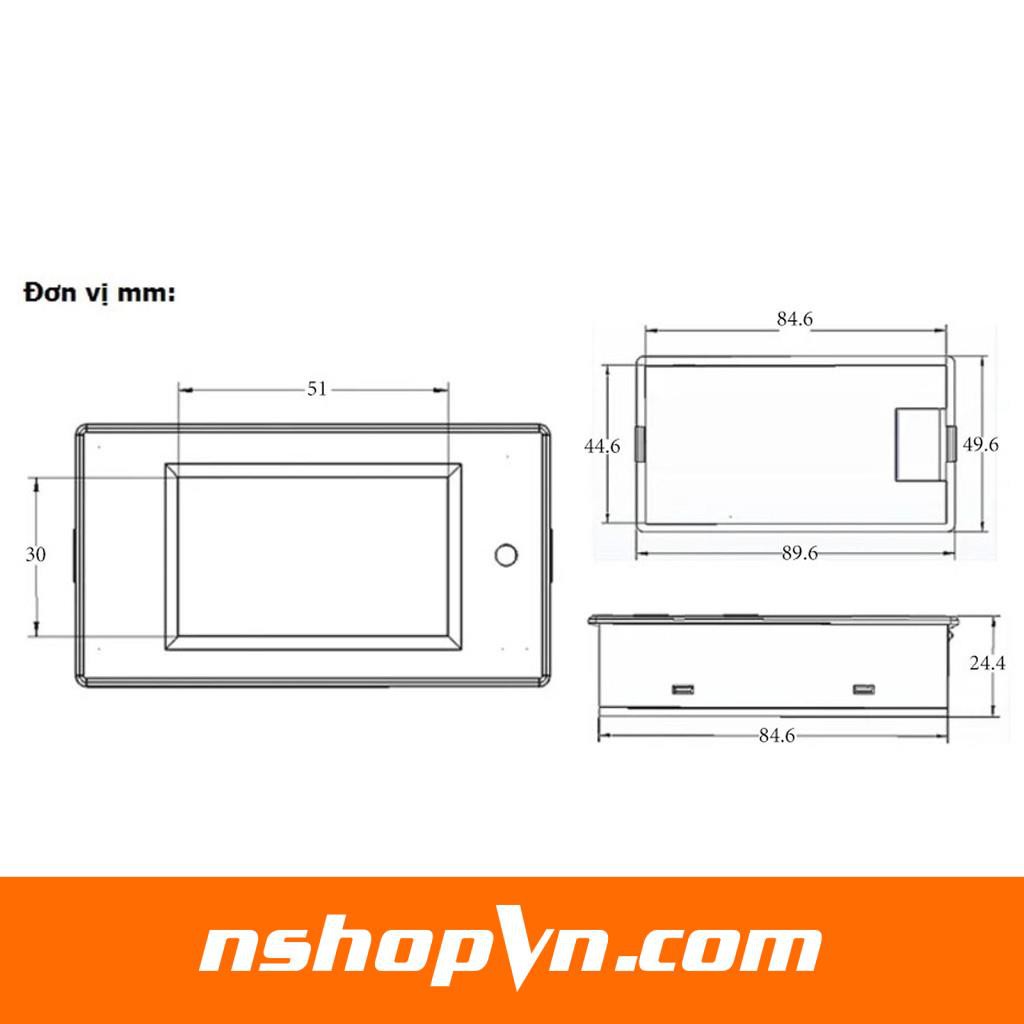 Đồng hồ đo dòng, áp, công suất, mức năng lượng DC kèm trở Shunt 50A - 100A