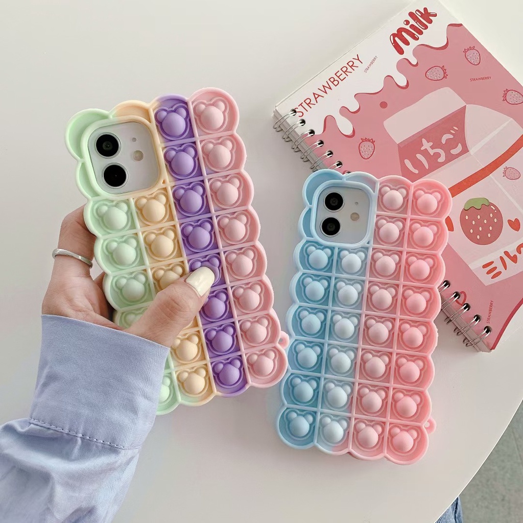 Apple Ốp Điện Thoại Hình Gấu Chơi Game Bấm Bong Bóng Giảm Căng Thẳng Cho For iPhone 11 12 Mini Pro Max X Xs Xr Se 6 7 8 Plus