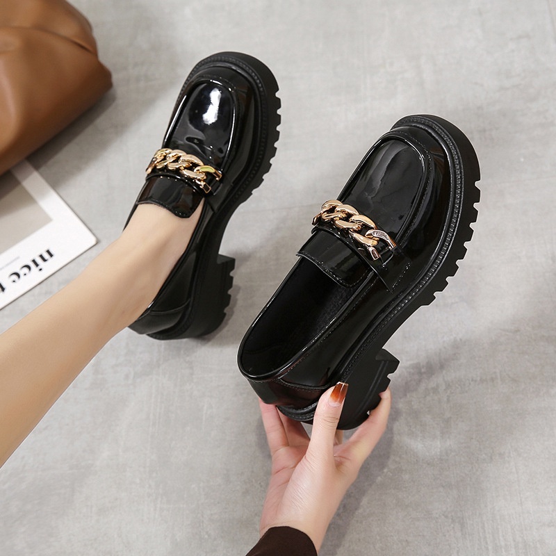 Giày Da PU Đế Xuồng Phong Cách Retro Anh Quốc Cho Nữ