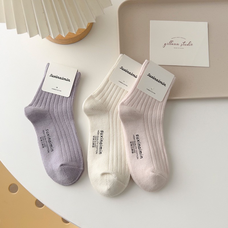 Tất nữ cổ trung thương hiệu Suxinaimin, vớ len gân tông màu pastel