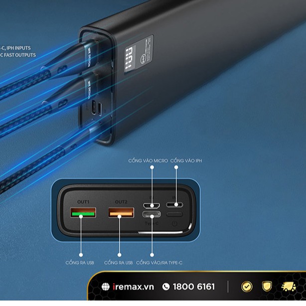 Sạc dự phòng sạc nhanh, thiết kế hiện đại nhỏ gọn tiện ích, tích hợp nhiều cổng sạc, Hàng chính hãng, Bảo hành