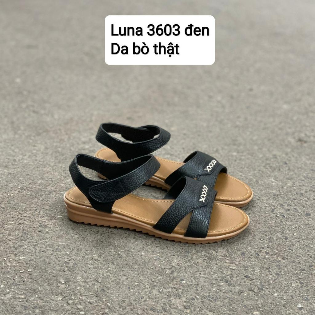 Dép sandan nữ đế bằng cao 2p LUNASHOES 3603 mũi hở da bò thật đế tpr chống trơn trượt