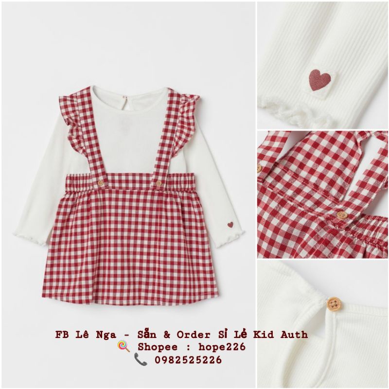 [FORM RỘNG] Set váy yếm và áo HM UK chính hãng sz từ 9-12m đến 3-4y