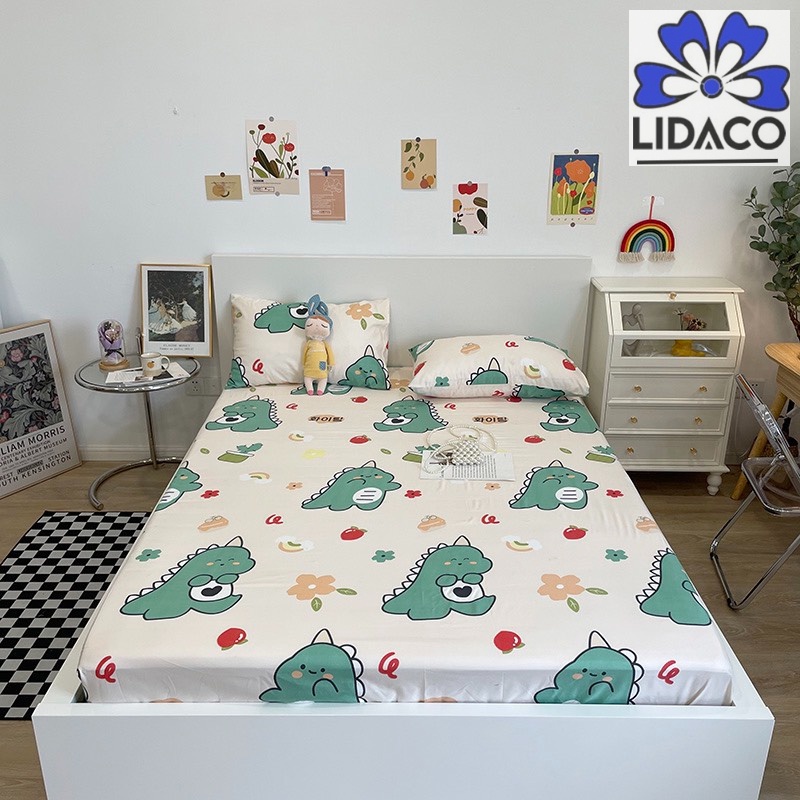 Bộ ga gối cotton 3D nhập khẩu LIDACO decor phòng ngủ vintage drap giường đủ size nệm