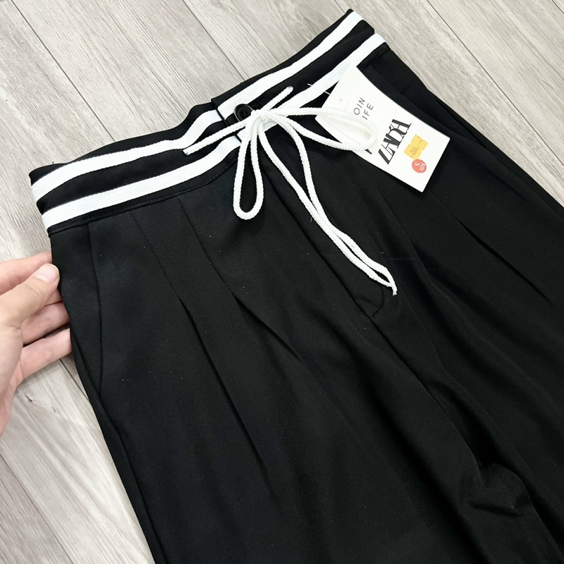 Quần suôngvải RUBY đen phối viền cạp kiểu mới cho nữ