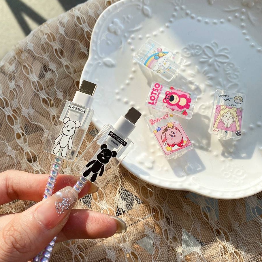 1 Phụ Kiện Bảo Vệ Dây Cáp Sạc USB Hình Thỏ/Gấu/Hoa Tulip/Gấu/Đám Mây/Hoa Tulip Xinh Xắn Với 12 Kiểu Lựa Chọn