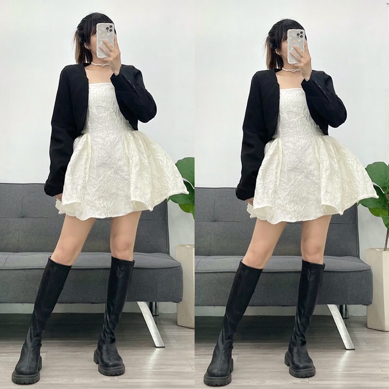 Đầm 2 dây dáng xoè. Váy 2 dây chất gấm tafta siêu sang chảnh cho các buổi tiệc phong cách nữ tính