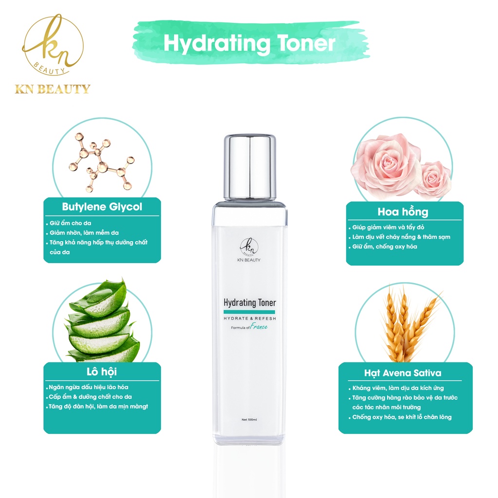 Nước Hoa Hồng Cân Bằng Da - Hydrating Toner Kn Beauty 100ml tặng kèm mặt nạ saffron