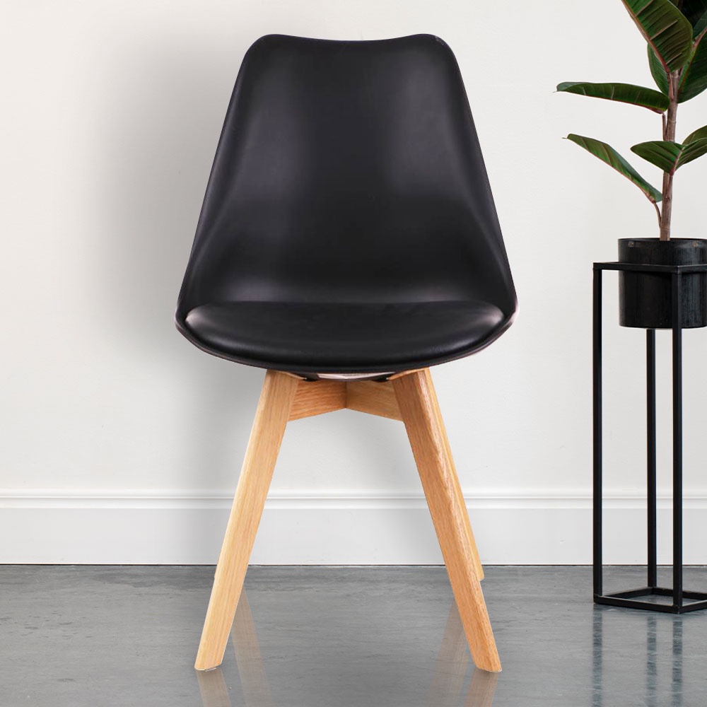 HomeBase FURDINI Ghế ngồi chân gỗ sồi đệm bọc da PU êm ái W48,5xH82xD52cm màu đen
