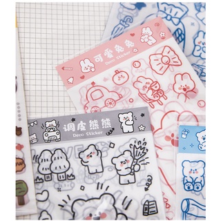 24 miếng sticker nhãn dán hoạt hình trong suốt gấu trang trí
