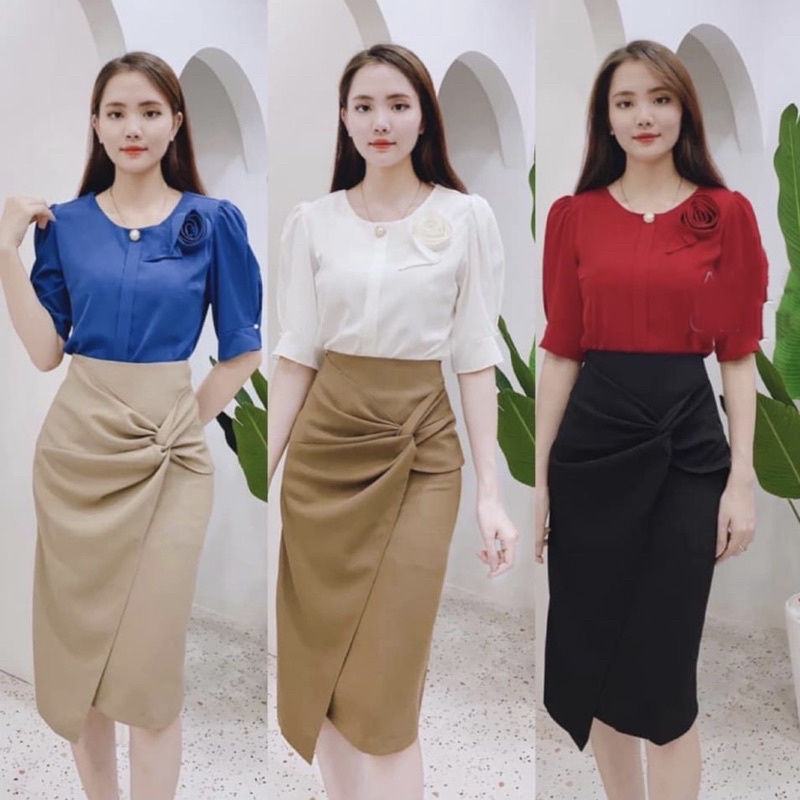 Chân váy bút chì vạt rúm