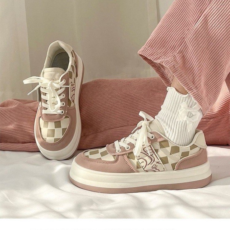 Giày nữ ulzzang đế độn Họa tiết caro đế bánh mì màu mới Hot Trend Hàn Quốc giá rẻ FLORA G24