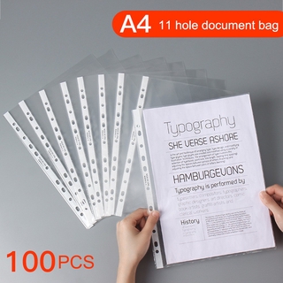 100 Túi Đựng Tài Liệu Cỡ A4 11 Lỗ Trong Suốt