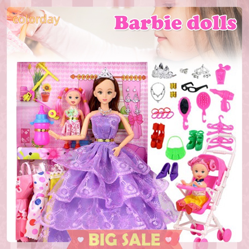 Set 58 món đồ chơi búp bê Barbie với 6 đầm và 1 đầm thay thế dành cho bé gái